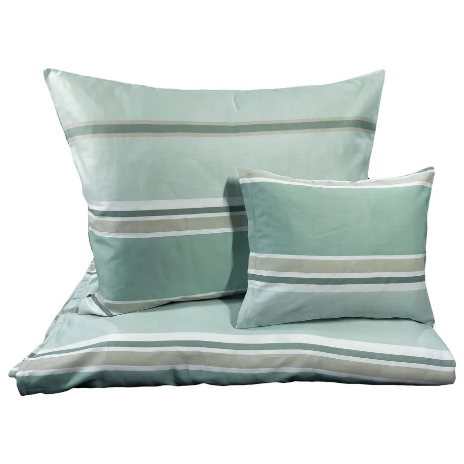 Cotton sateen half pillowcase - Mint/beige striped