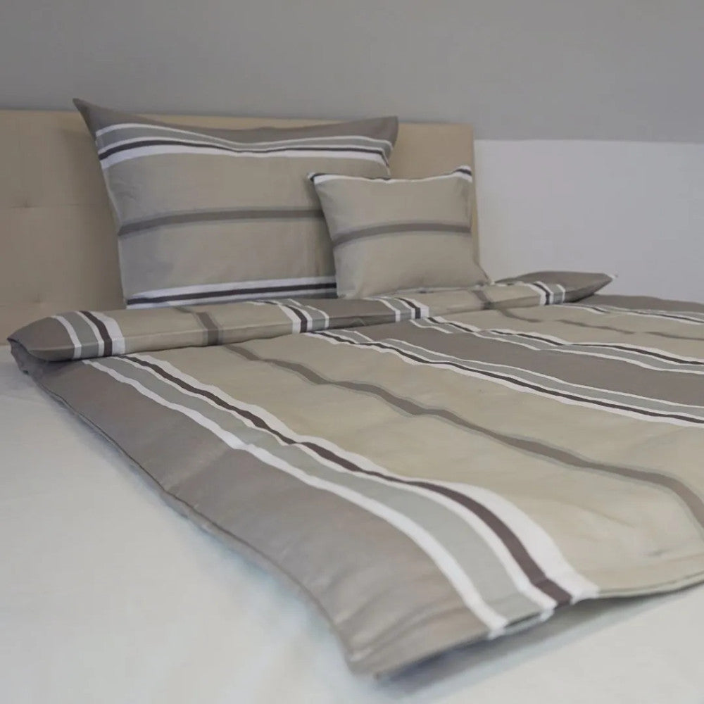 Cotton sateen pillowcase - Grey/brown