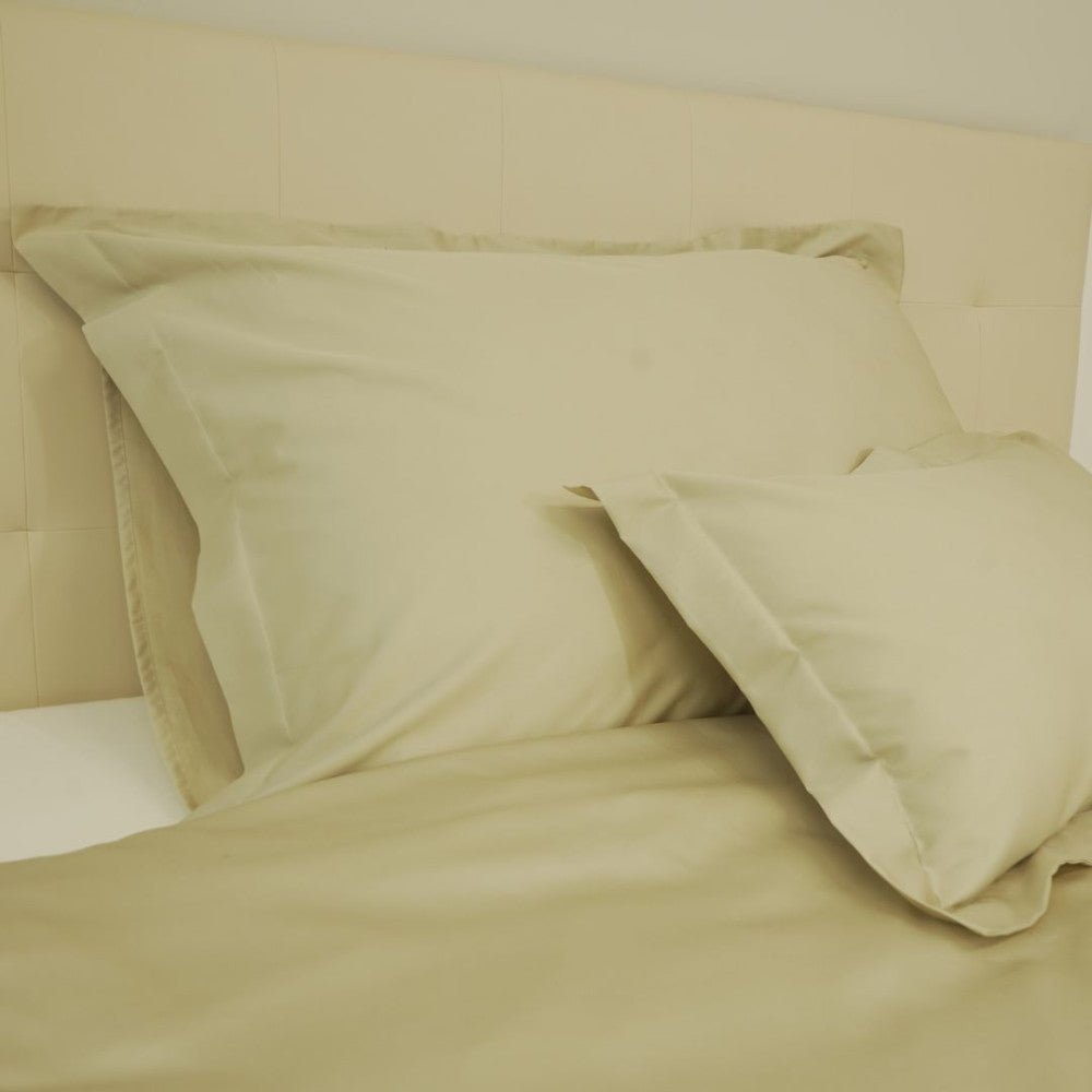 Baumwollsatin-Bettwäscheset mit englischem Rand - 3-teilig - Hellgold - TC 250