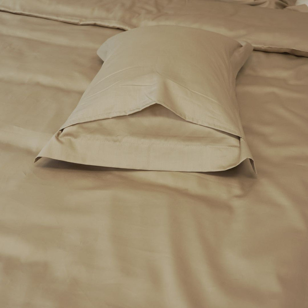 Double cotton sateen bed linen set with English edge - 5 pcs - Hazelnut - TC 250