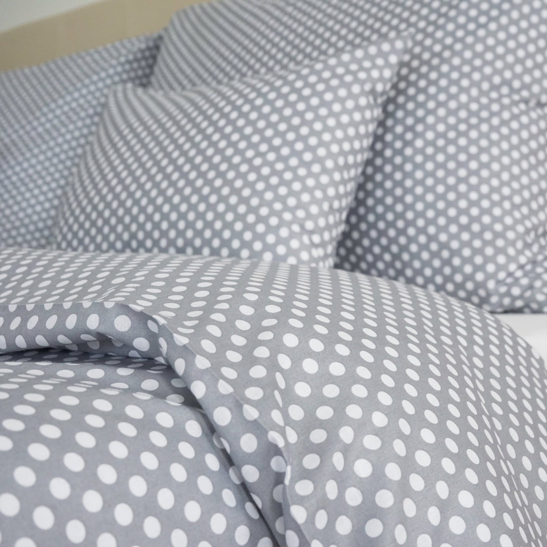 Cotton bed linen set - Grey polka dots
