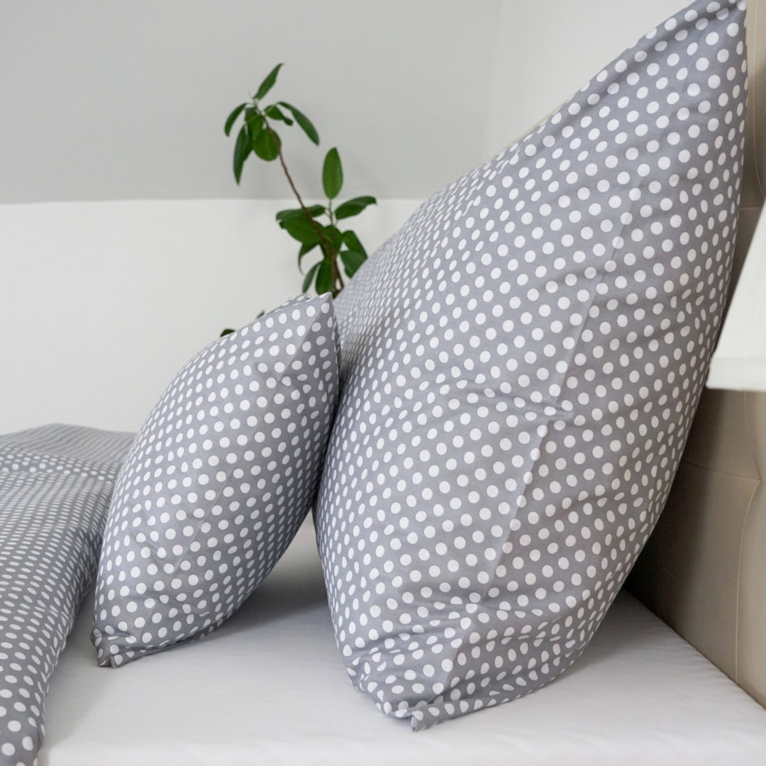 Cotton bed linen set - Grey polka dots