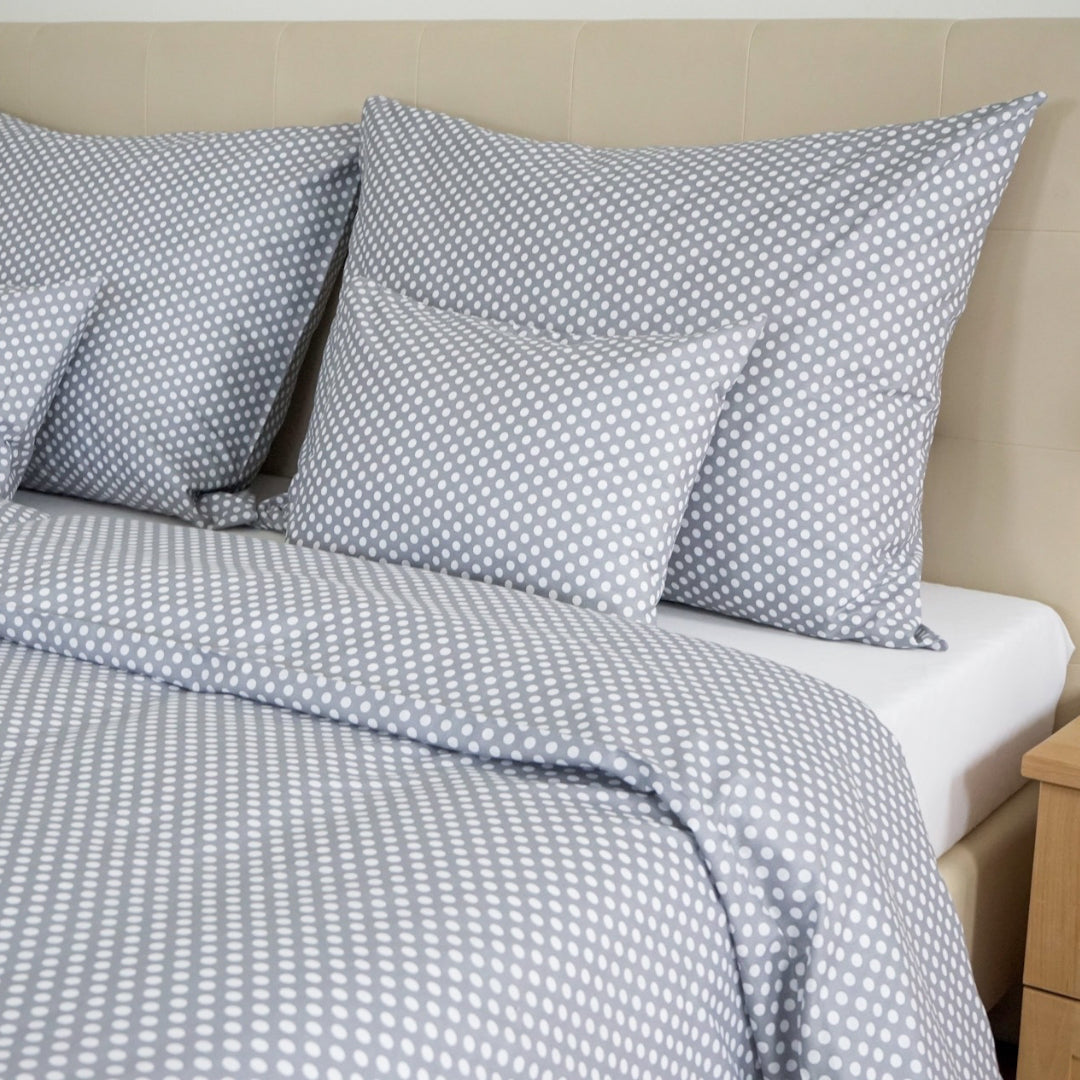 Cotton bed linen set - Grey polka dots