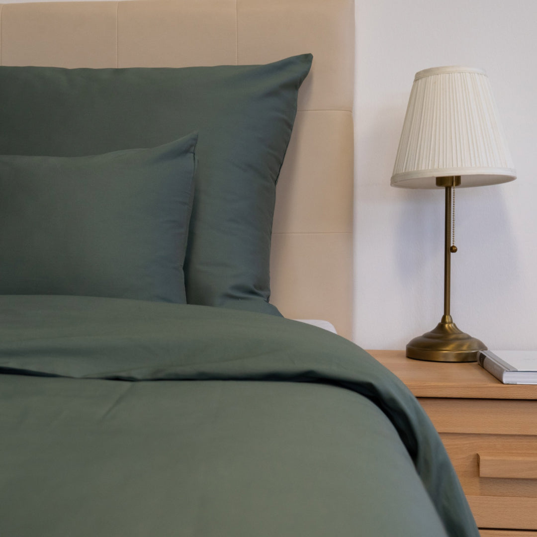 Olivgrünes Uni-Satin-Bettwäscheset - TC 300