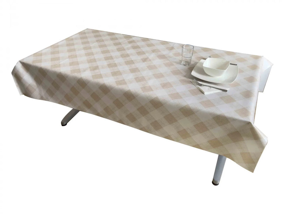Oilcloth tablecloth - Premium quality! - Beige checkered