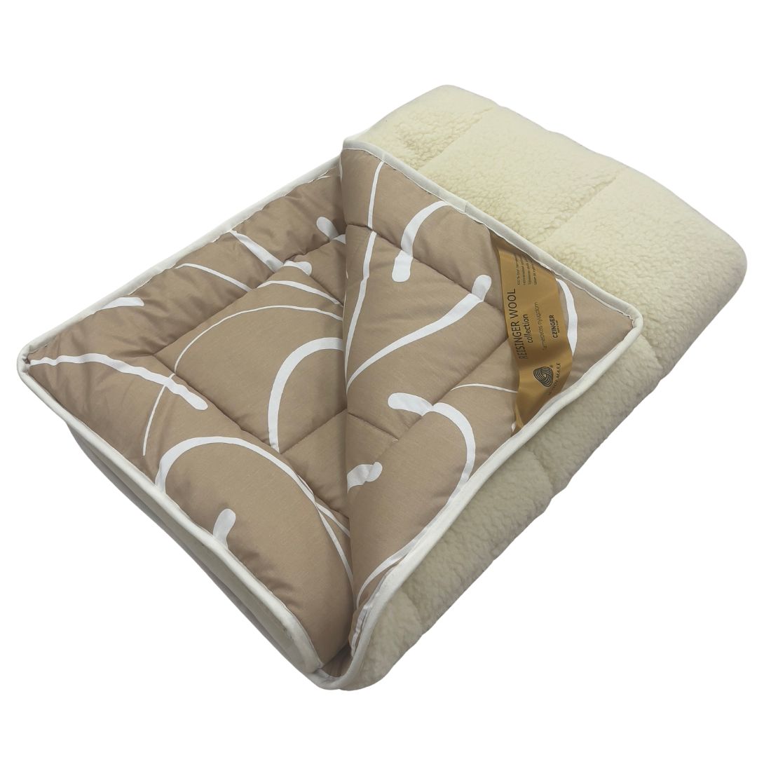 Merino Wool-Cotton Winter Quilt - Beige/Leafy