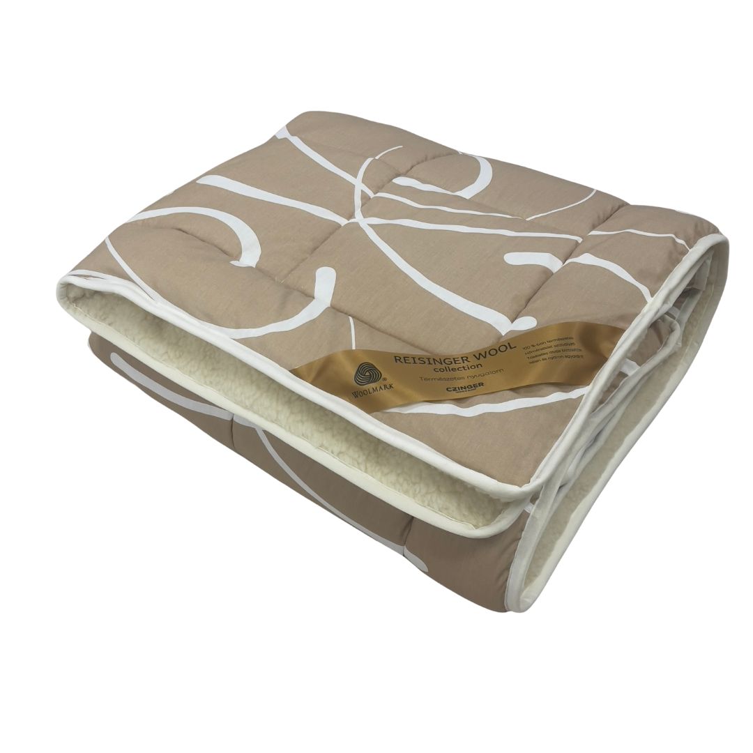 Merino Wool-Cotton Winter Quilt - Beige/Leafy