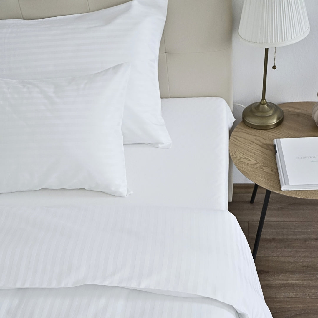 Hotel-Damast-Bettwäscheset mit 1 cm Streifen, 100 % Baumwolle, Spannbettlaken, 3-teilig, 140 g/m²