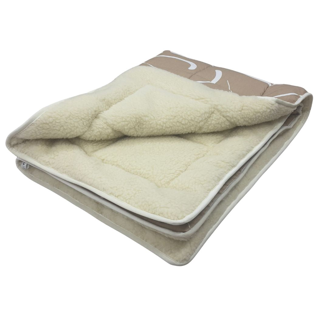 Winterdecke aus Merinowolle und Baumwolle – Beige/Blättermuster