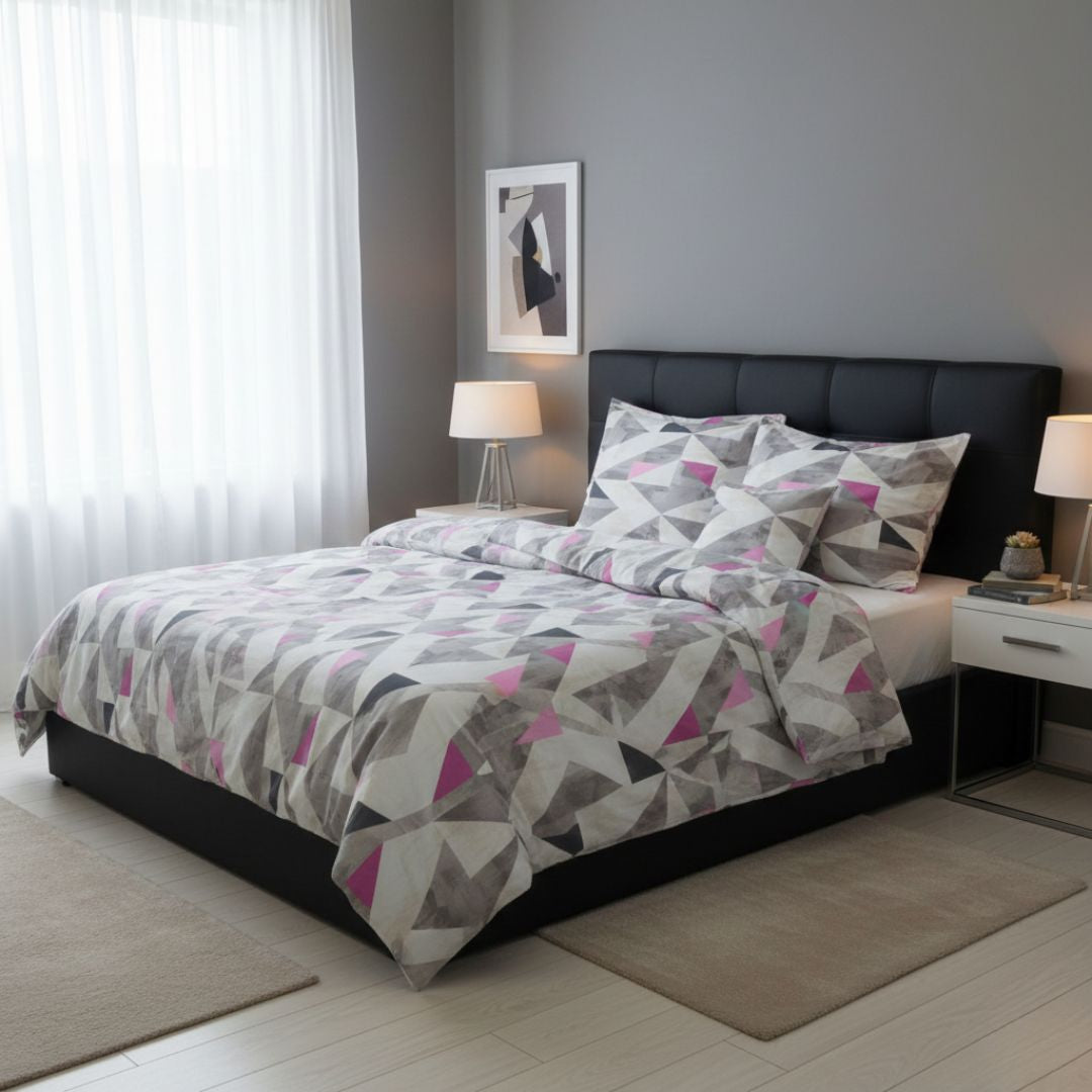 Baumwollsatin-Bettbezug-Set - 3-teilig - Grau/Rosa