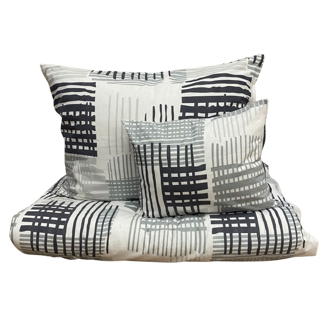 Flannel bedding set - 3 pieces - Grey/white