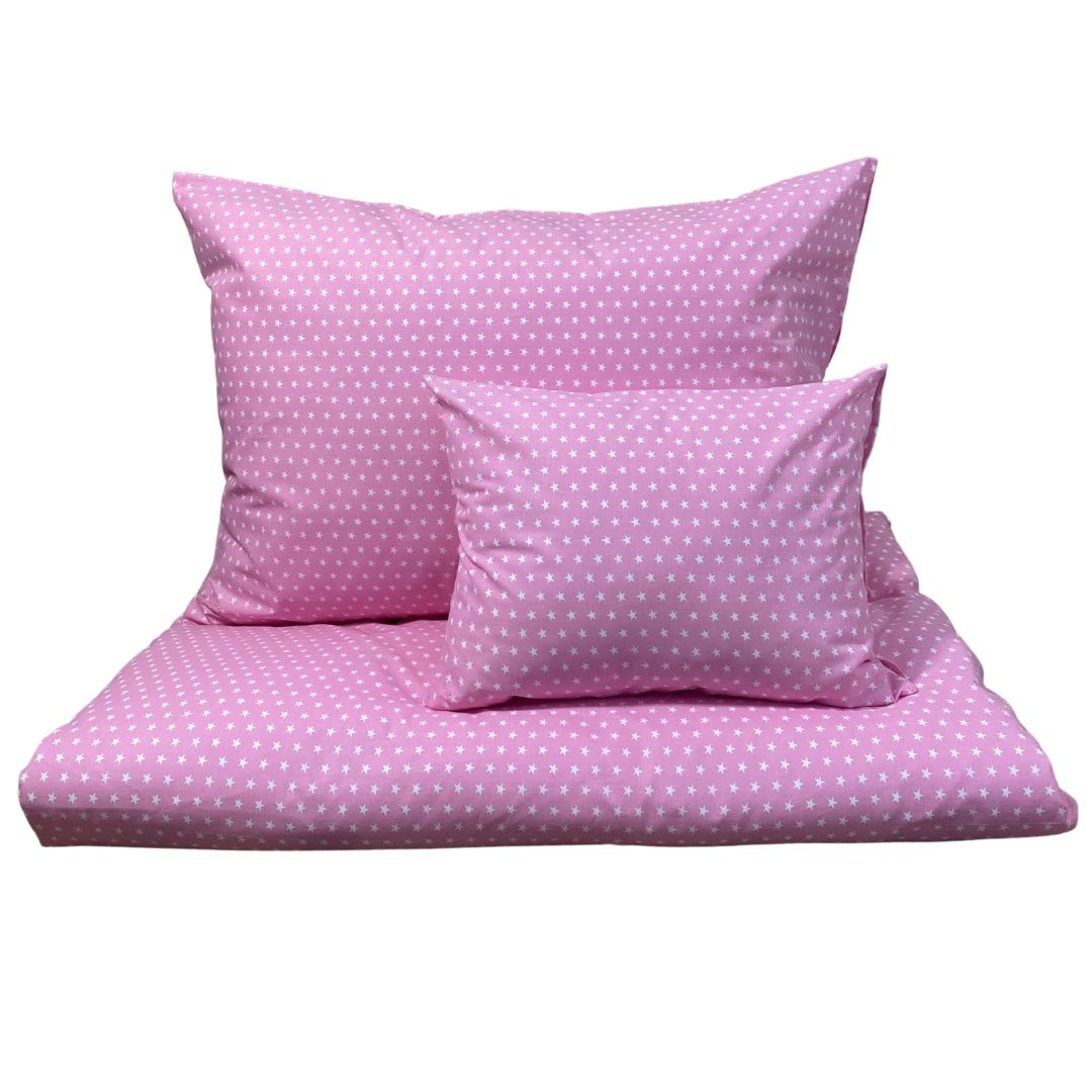 Cotton bed sheet set - 3 pcs - Pink stars