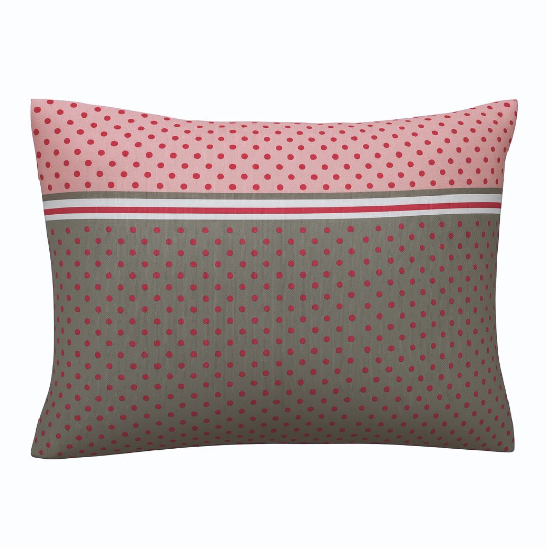 Cotton pillowcase - Grey/peach polka dot