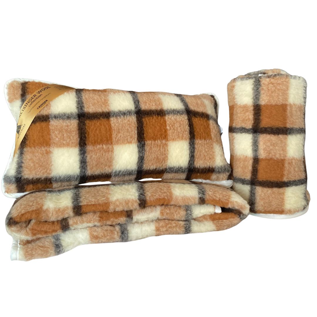 Kétoldalas barna kockás bárány gyapjú - 3 részes