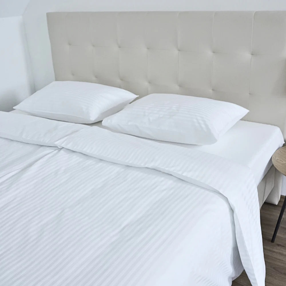 Hotel-Damast-Bettwäscheset mit 1 cm Streifen, 100 % Baumwolle, Spannbettlaken, 2er-Set, 140 g/m²