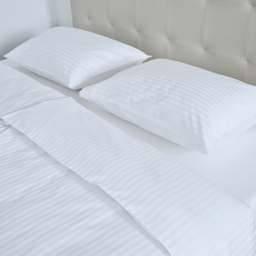 Hotel satin 1 cm striped bed sheet set 100% cotton - fitted - set of 2 - 140 gr/m2 - packaged