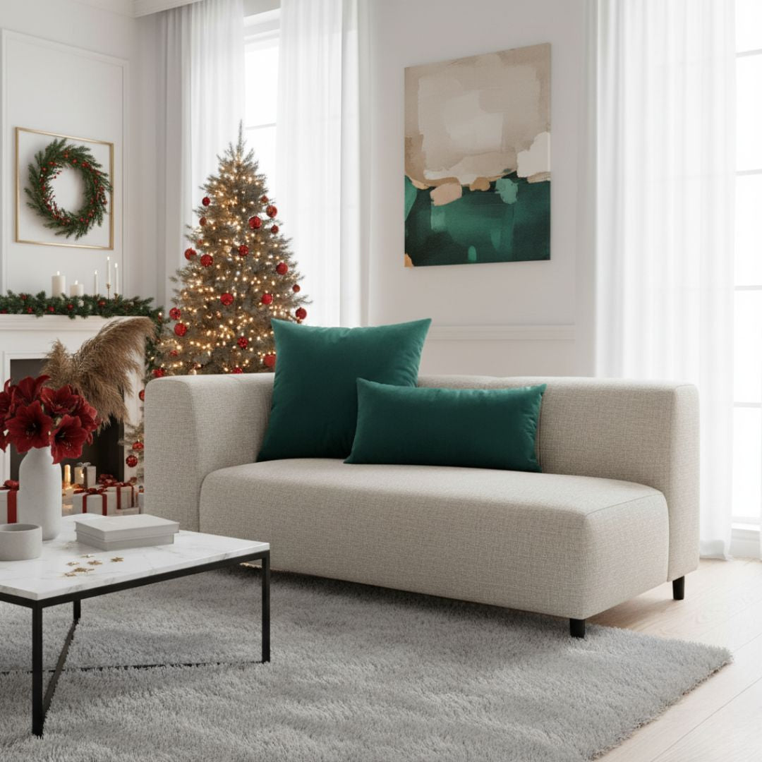 Moss green velvet decorative cushion - with insert - set of 2 - rectangular and square