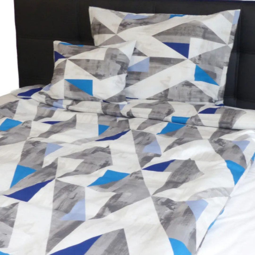 Cotton sateen pillowcase - Grey/blue