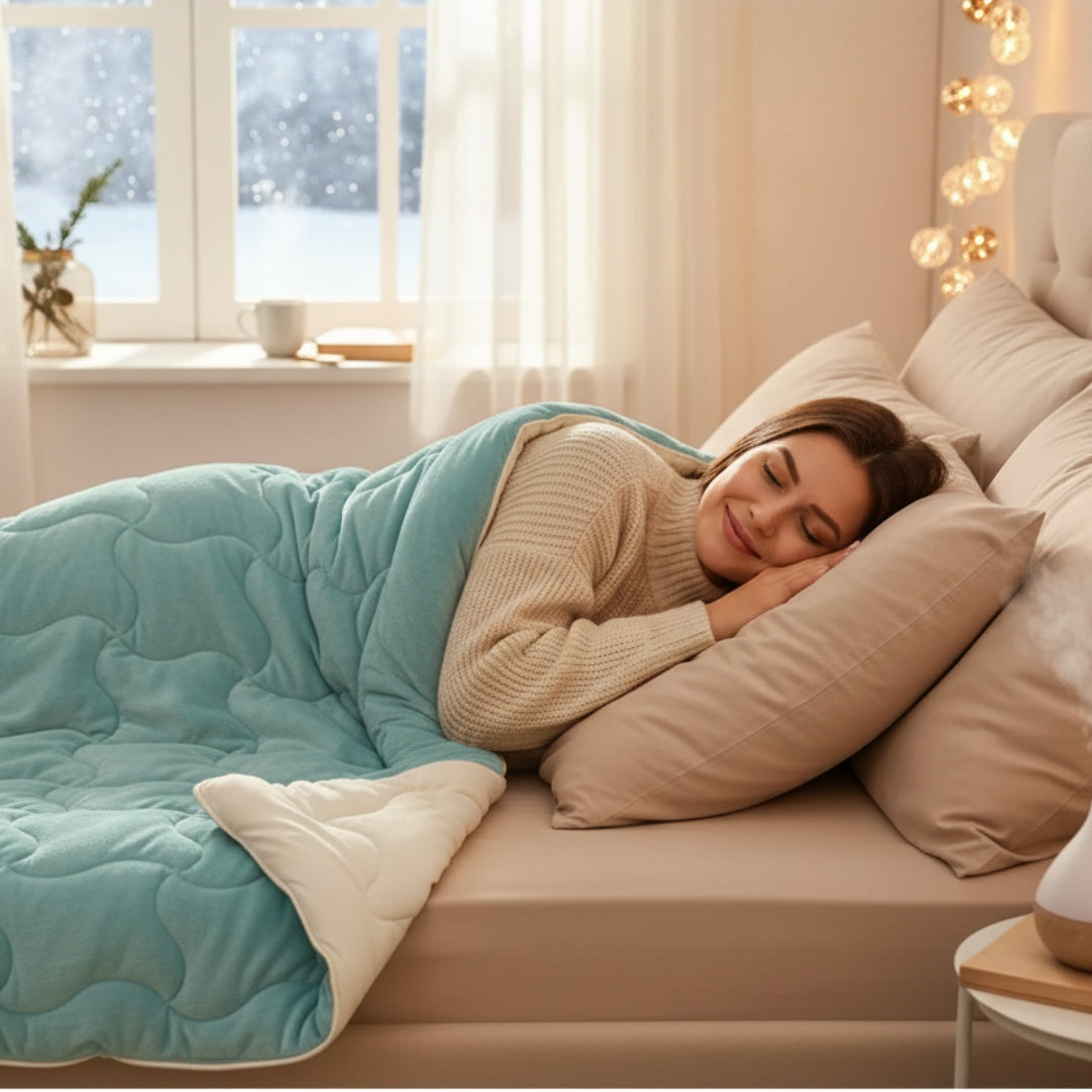 Soft - extra warm, soft double-sided winter blanket - turquoise/natural - 135x195 cm