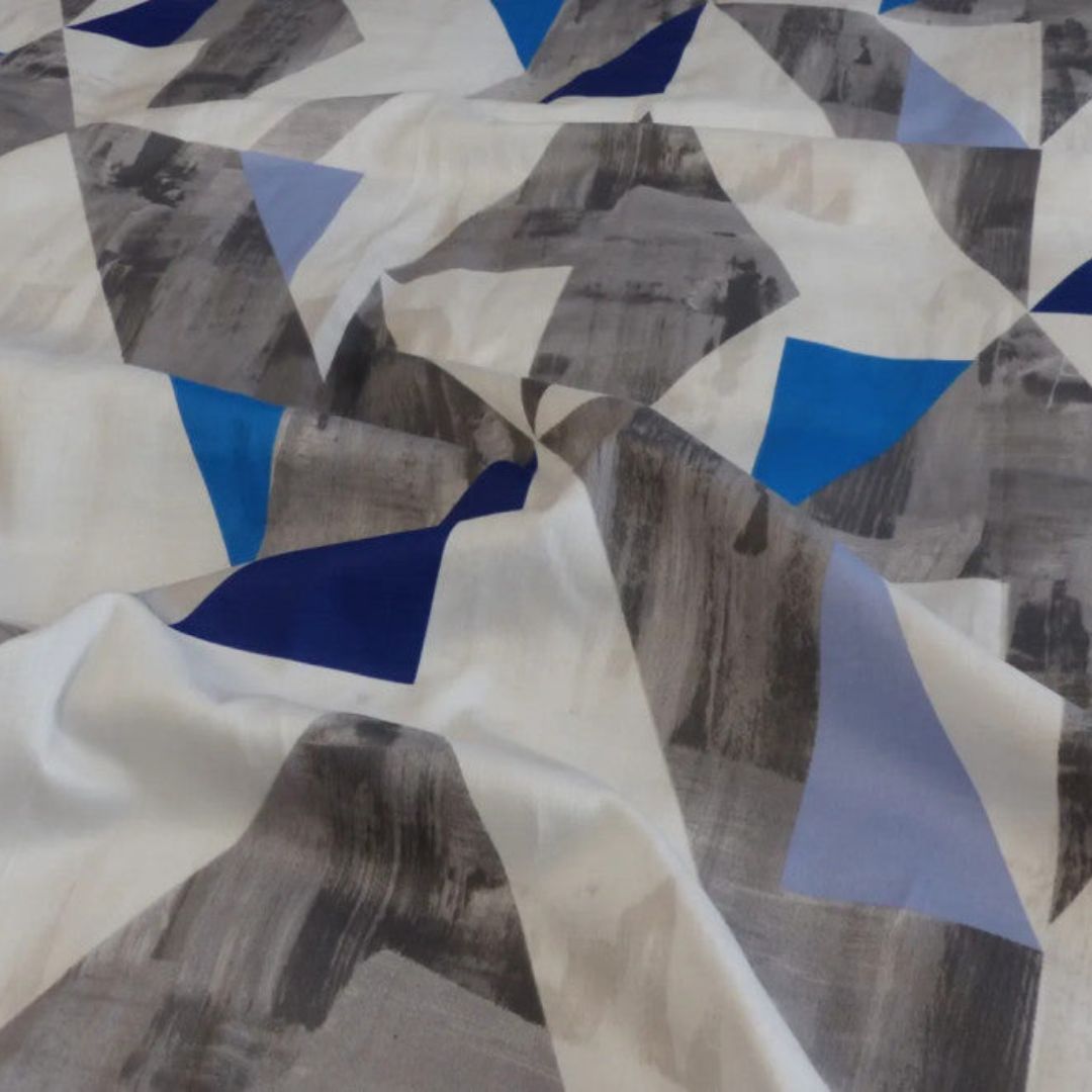 Cotton sateen pillowcase - Grey/blue