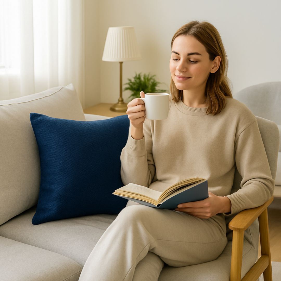 Dark blue decorative pillow - with insert - 45x45 cm