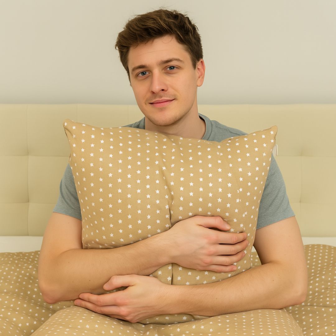 Cotton bed sheet set - 3 pcs - Brown and white stars