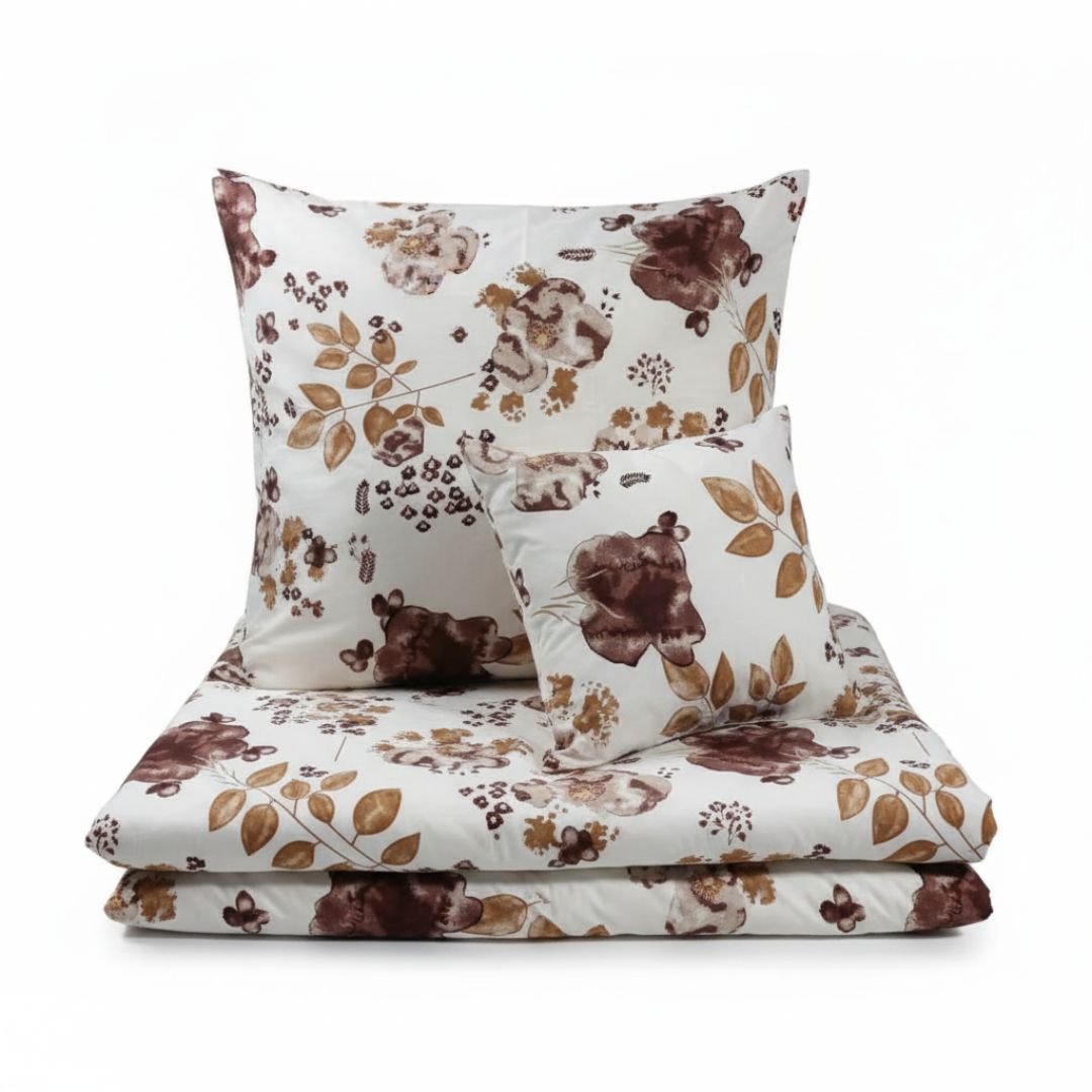 Flanel ágyneműhuzat garnitúra - 3 db-os - Bordó/bézs virágmintás