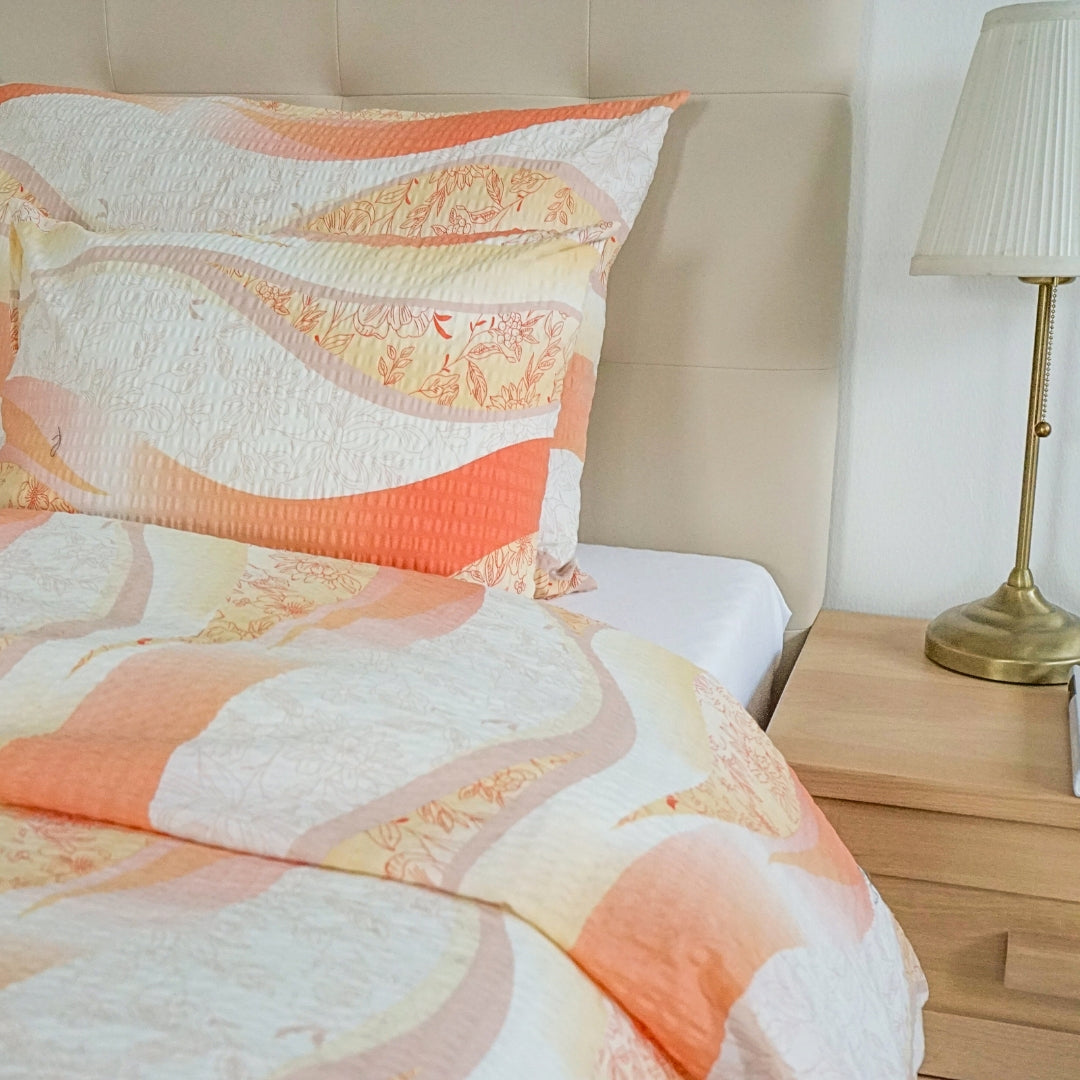 Krepp ágyneműhuzat garnitúra 3 db-os - Narancs hullám mintás