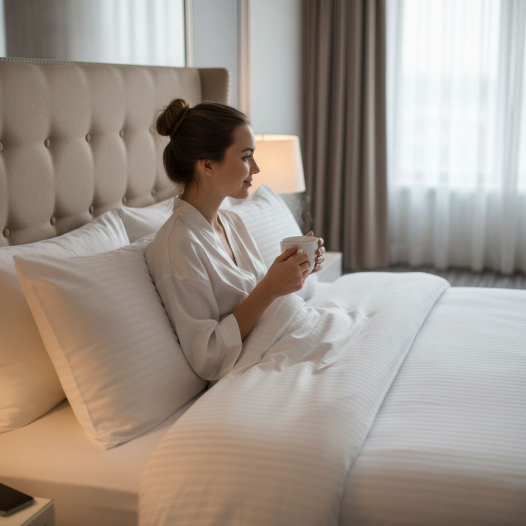 Hotel damask striped pillowcase – 100% Cotton - fold-over - 140 gr/m2 - packaged