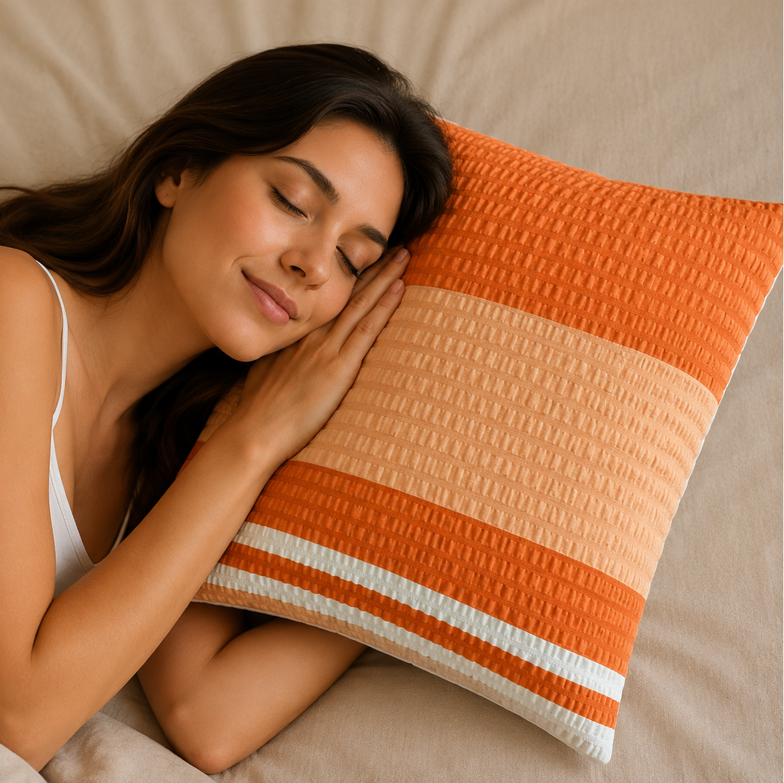 Sunset Stripe krepp kispárnahuzat – a naplemente meleg árnyalataival
