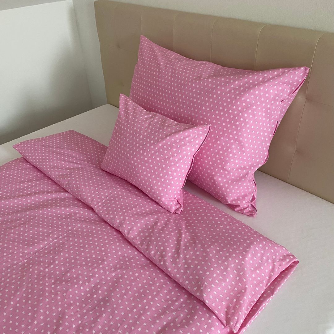 Baumwoll-Bettlaken-Set - 3-teilig - Rosa Sterne