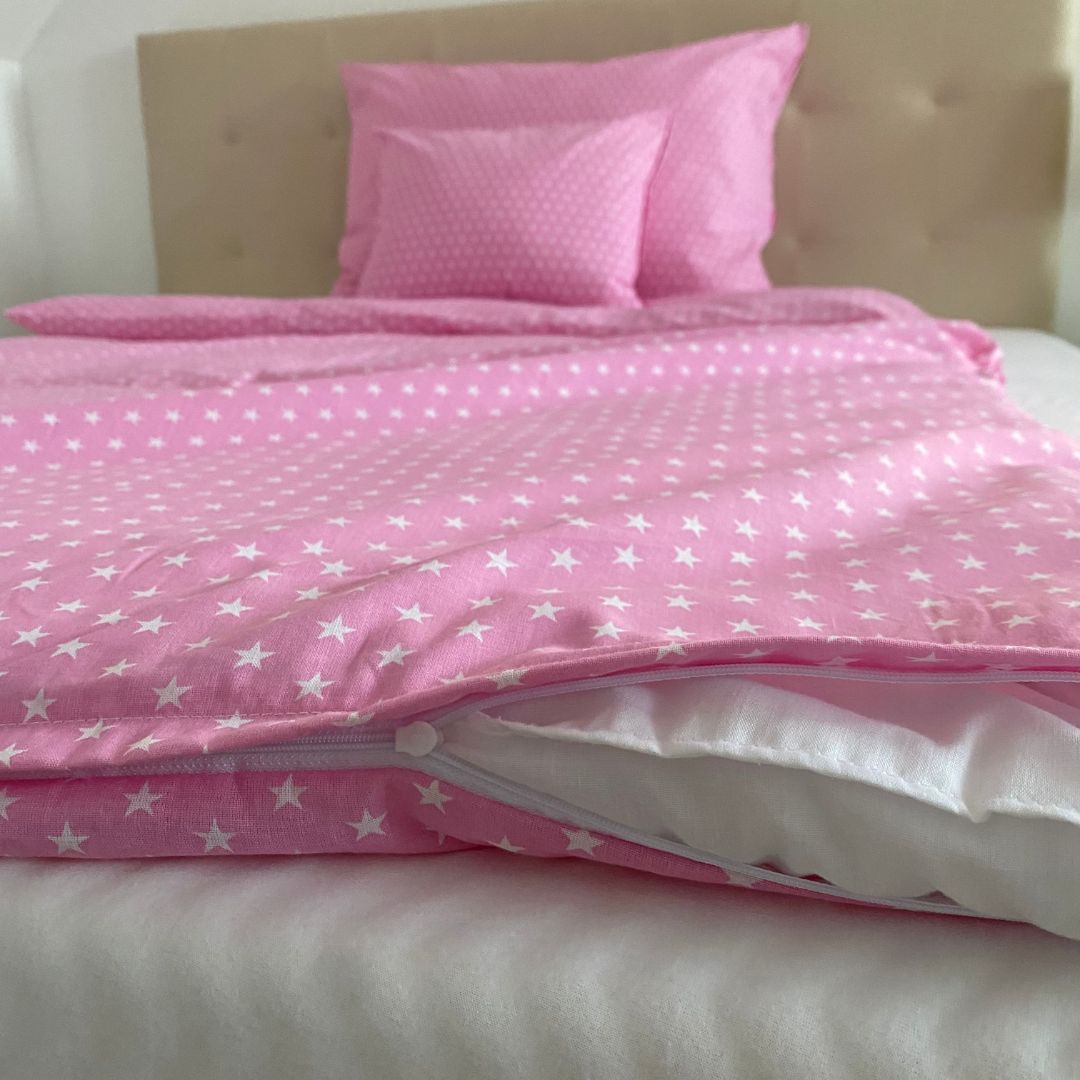 Baumwoll-Bettlaken-Set - 3-teilig - Rosa Sterne