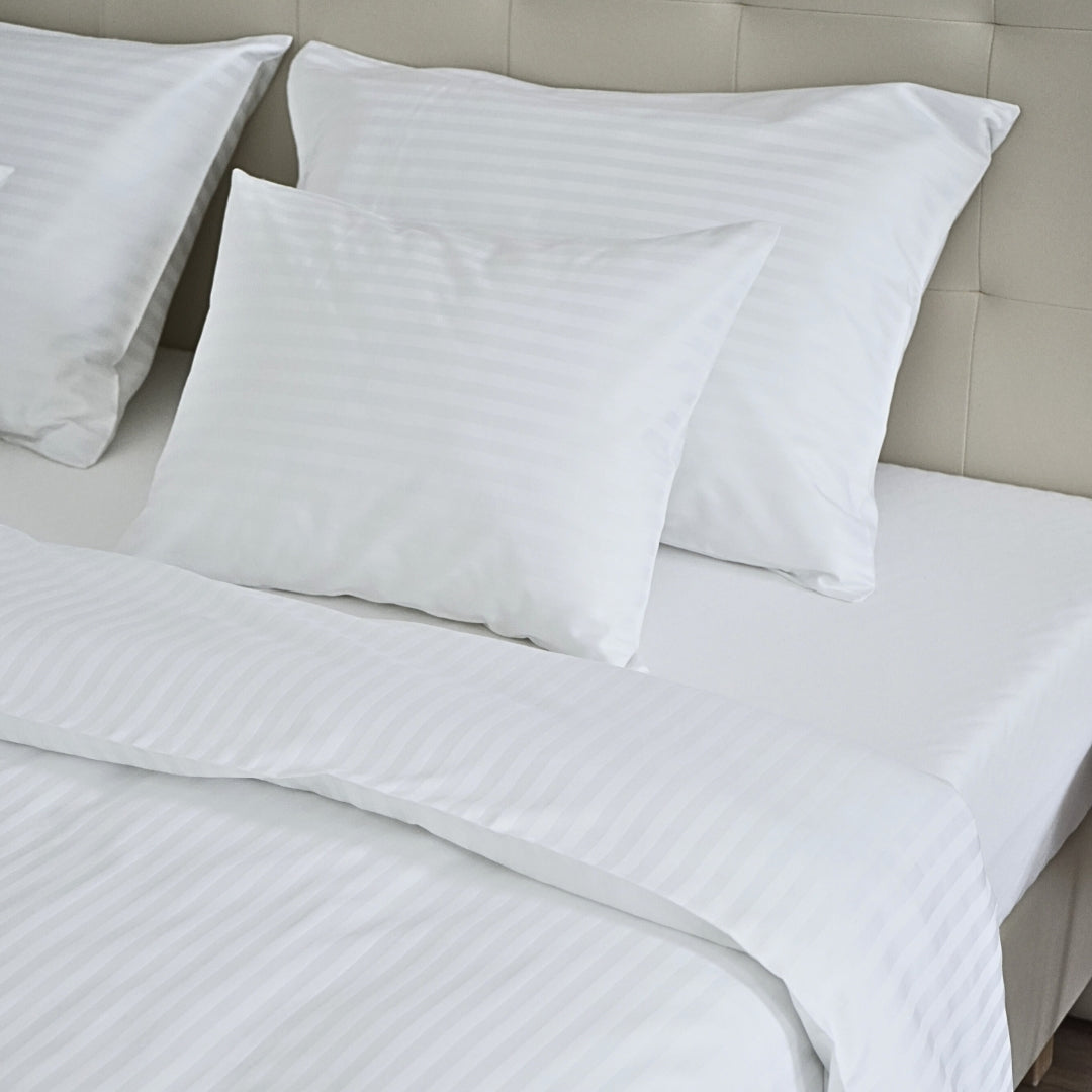 Hotel-Damast-Bettwäscheset mit 1 cm Streifen, 100 % Baumwolle, Spannbettlaken, 3-teilig, 140 g/m²