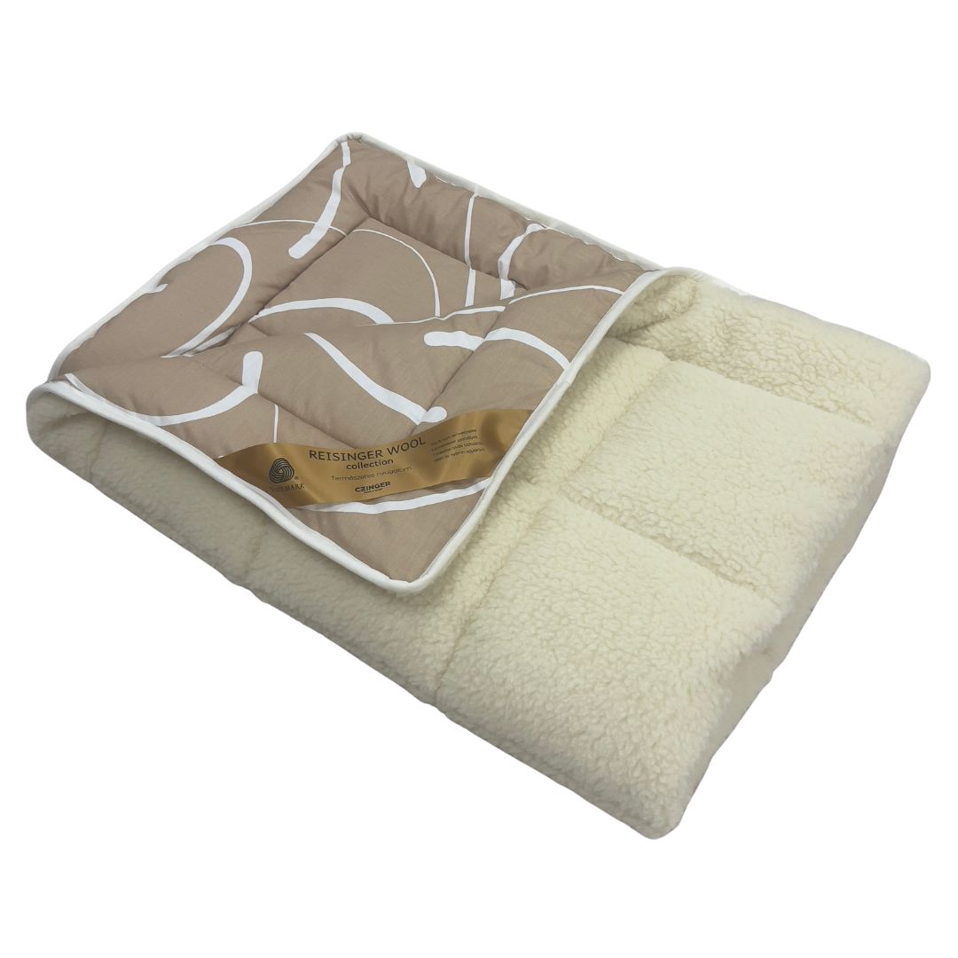 Winterdecke aus Merinowolle und Baumwolle – Beige/Blättermuster