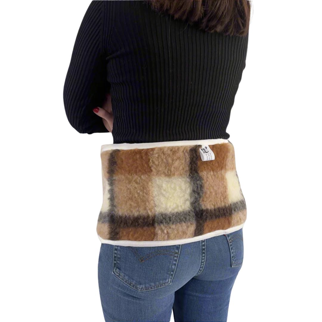 Wool kidney warmer - brown plaid