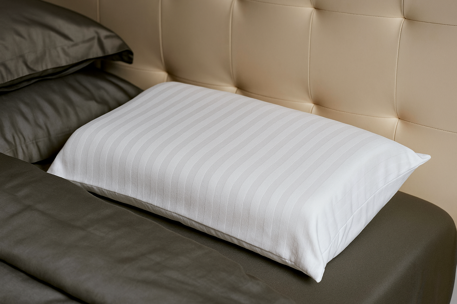 Wave/anatomical pillowcase 2 cm damask striped - 100% cotton - zippered