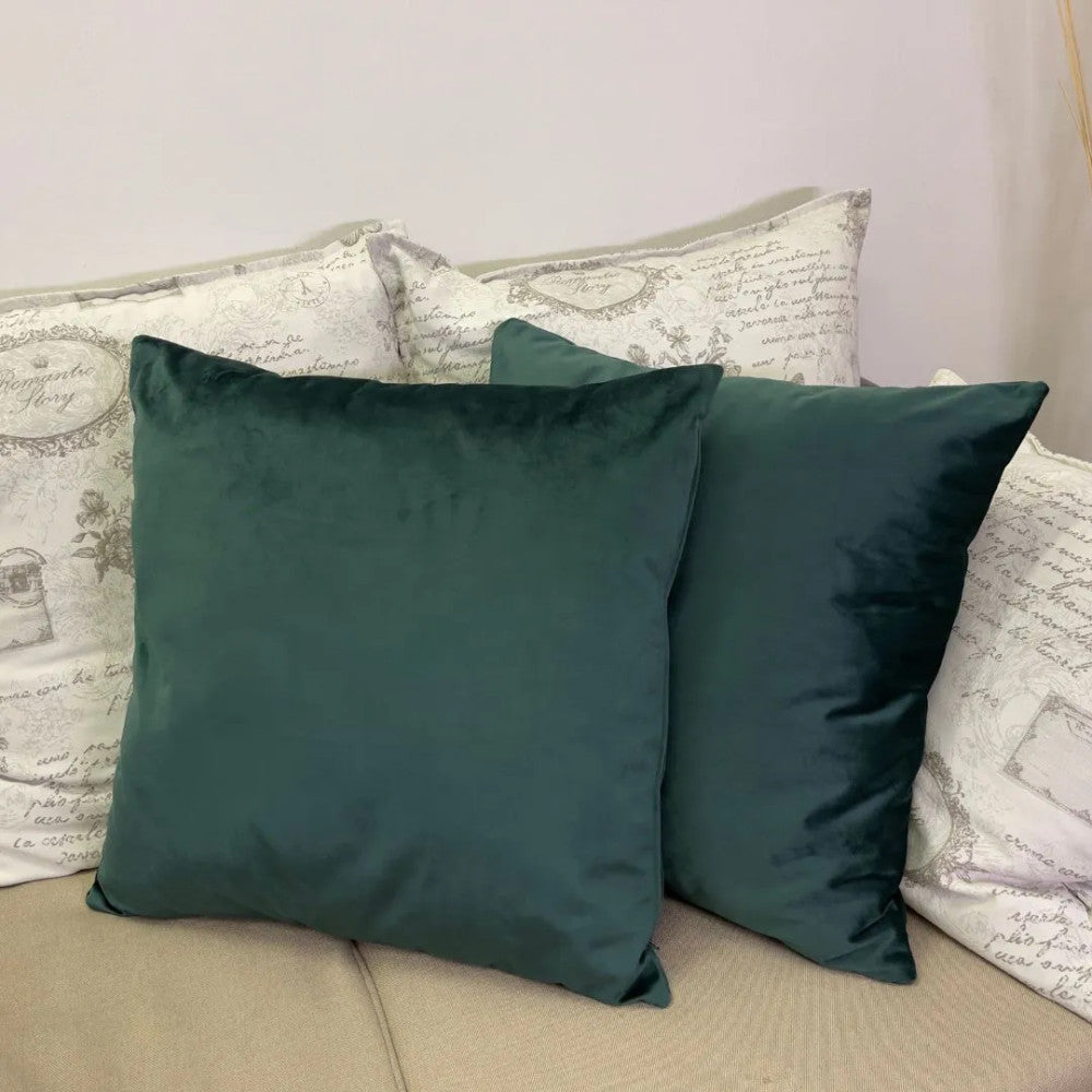 Moss green velvet decorative pillow - with insert - 45x45 cm