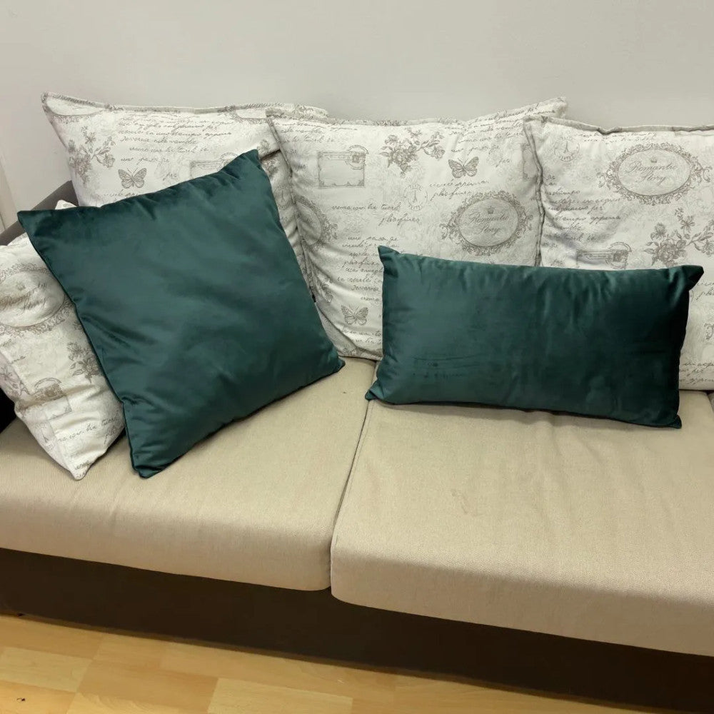 Moss green velvet rectangular decorative pillow - with insert - 30x60 cm