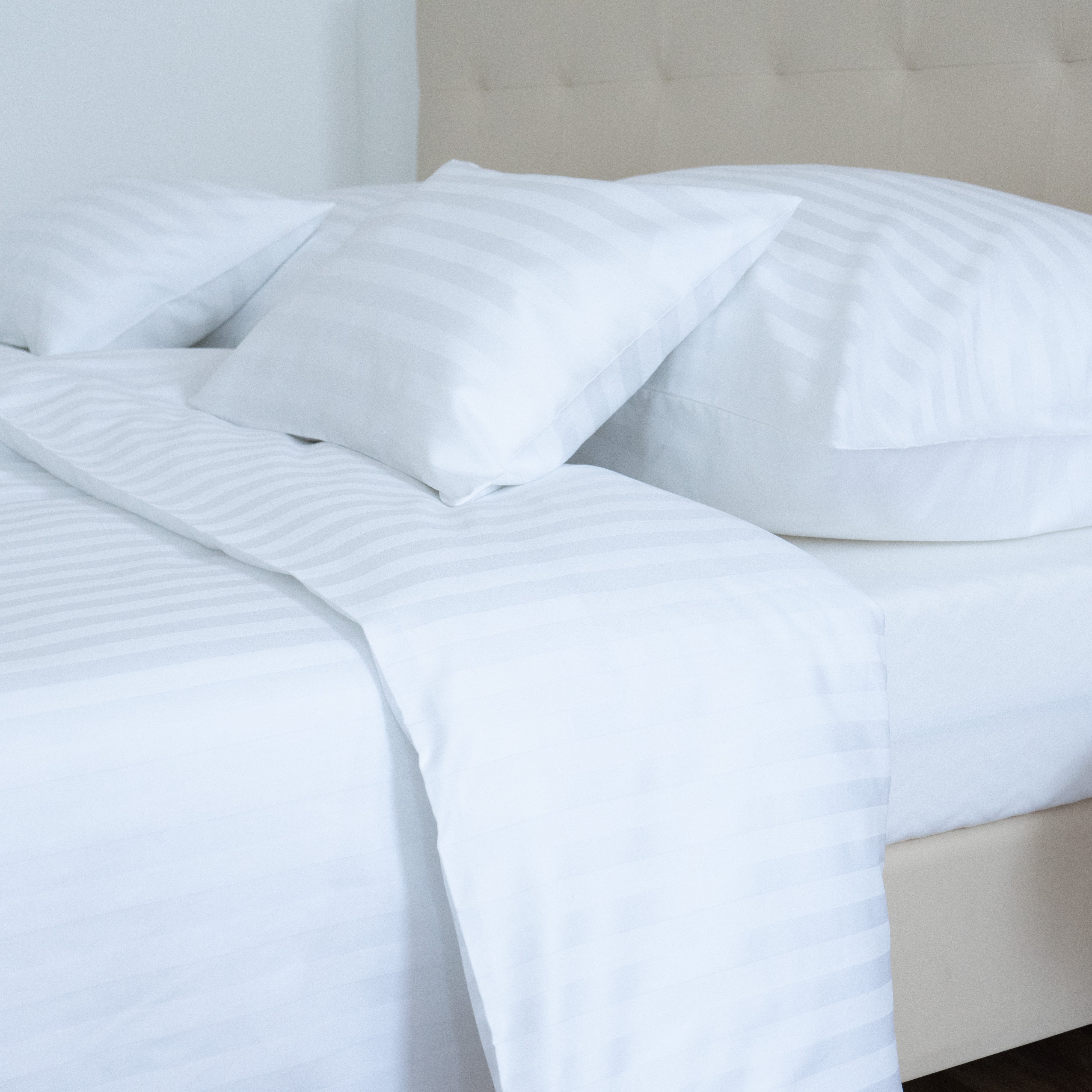 Hotel satin 2 cm striped bed sheet set 100% cotton - fold-over - set of 3 140 gr/m2 - packaged