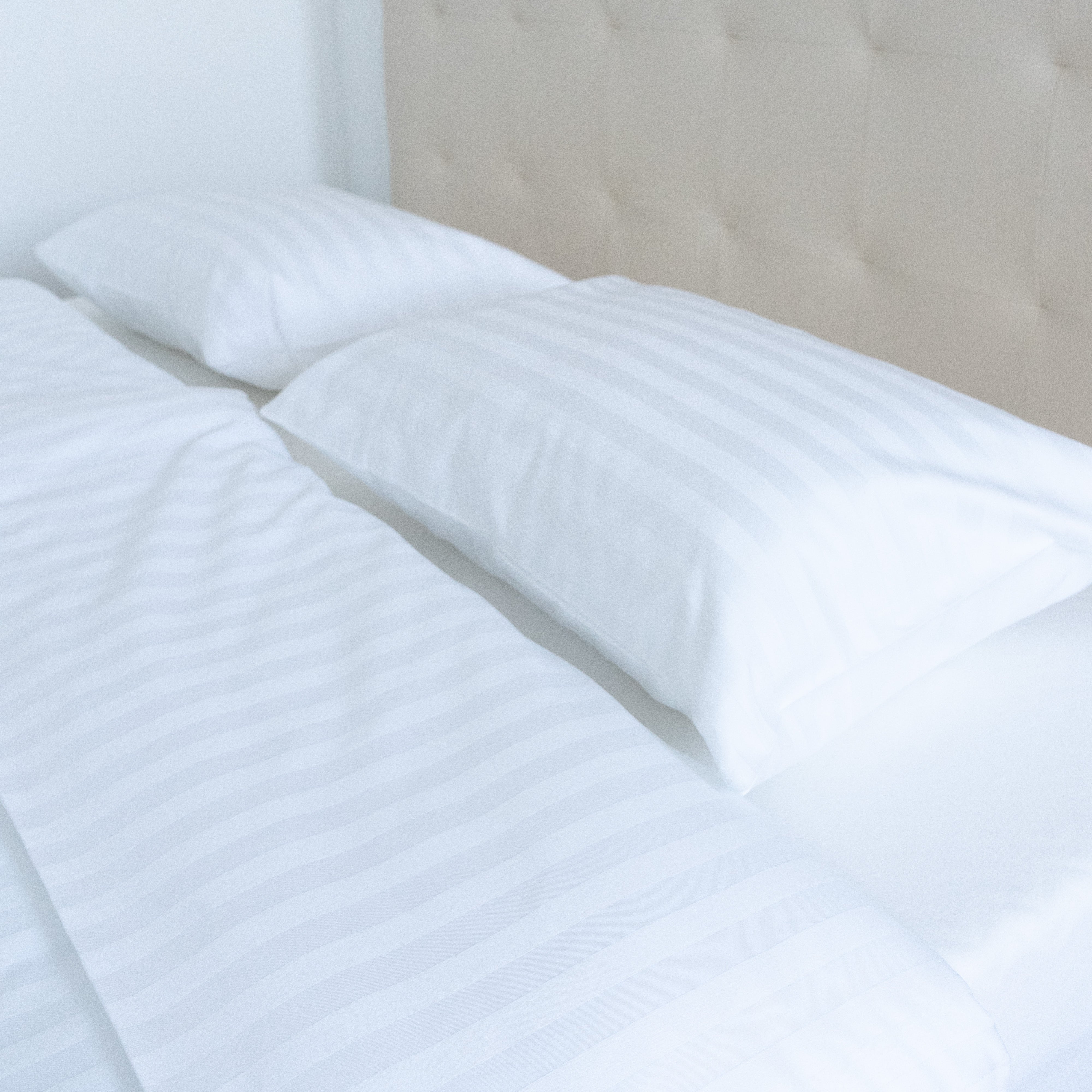 Hotel satin 2 cm striped bed sheet set 100% cotton - fitted - set of 2 - 140 gr/m2 - packaged