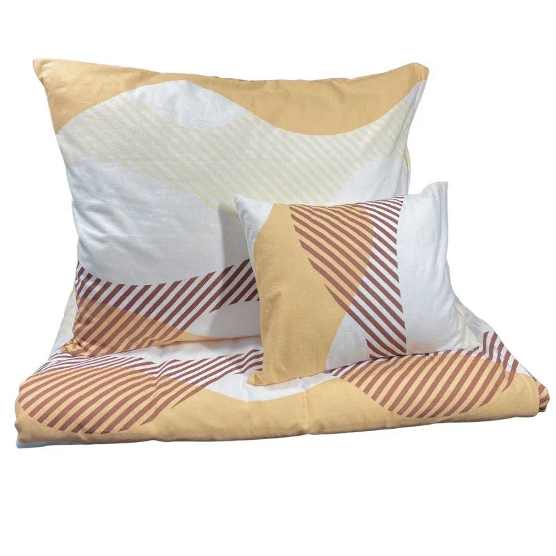 Flannel bedding set - 3 pieces - Beige/white