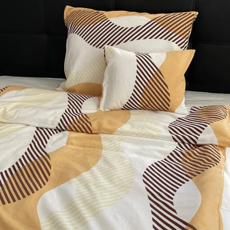 Flannel bedding set - 3 pieces - Beige/white
