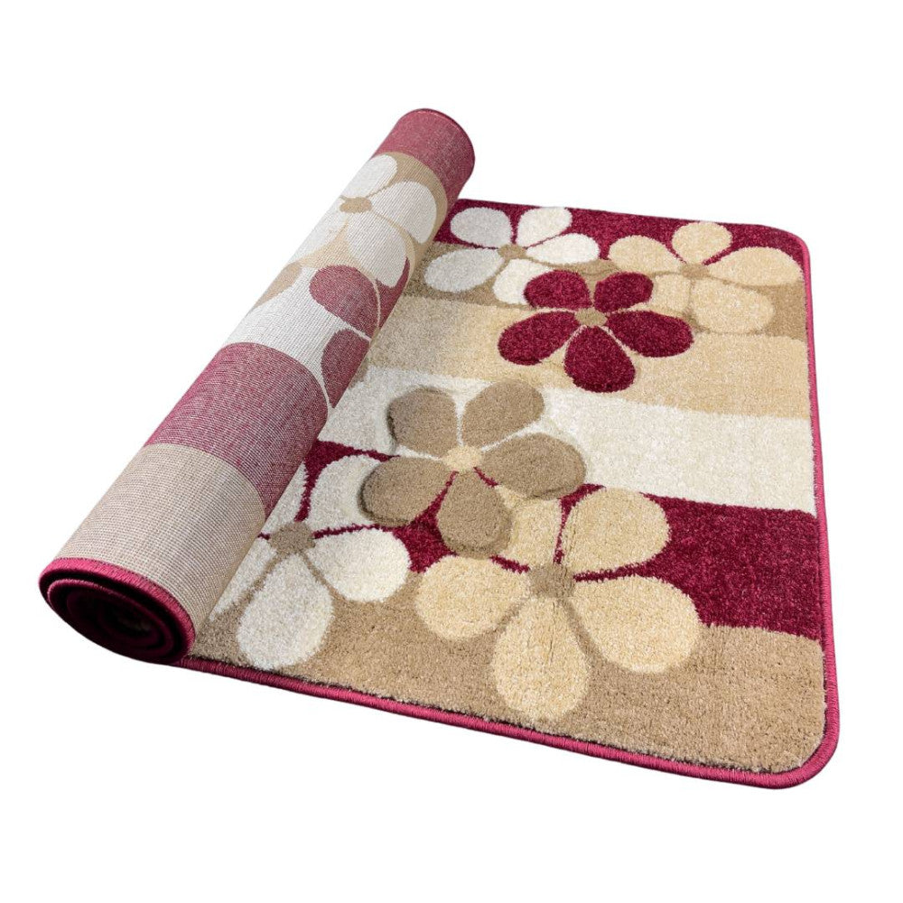Bordó-Bézs virágos futószőnyeg