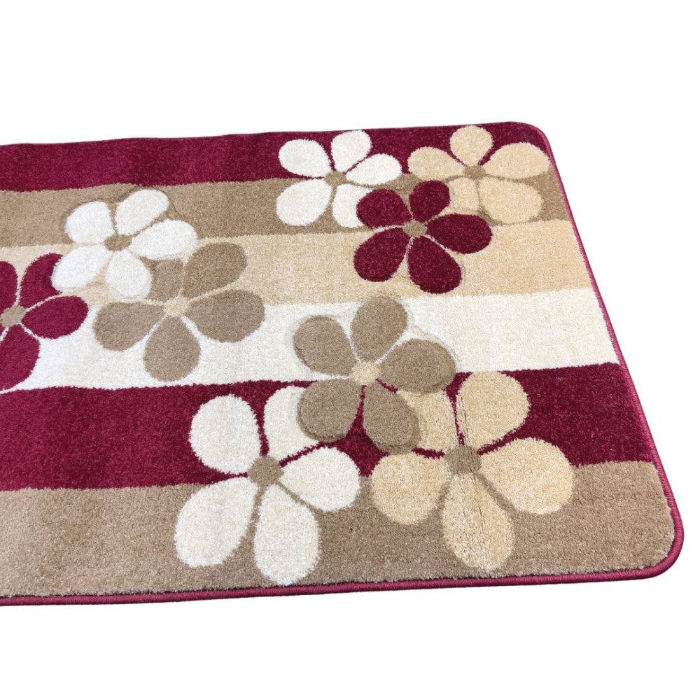 Burgundy-Beige Floral Runner