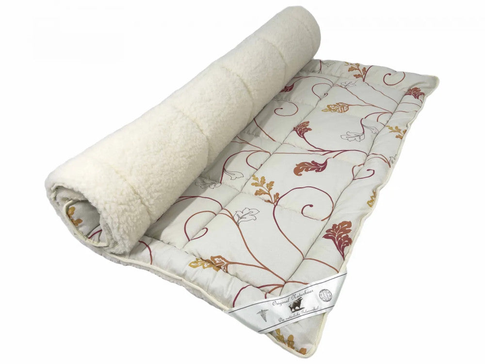 Merino Wool-Cotton Winter Quilt - Beige/Leafy