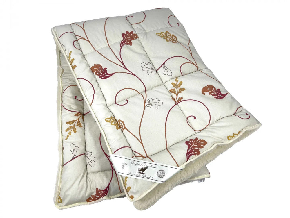 Merino Wool-Cotton Winter Quilt - Beige/Leafy