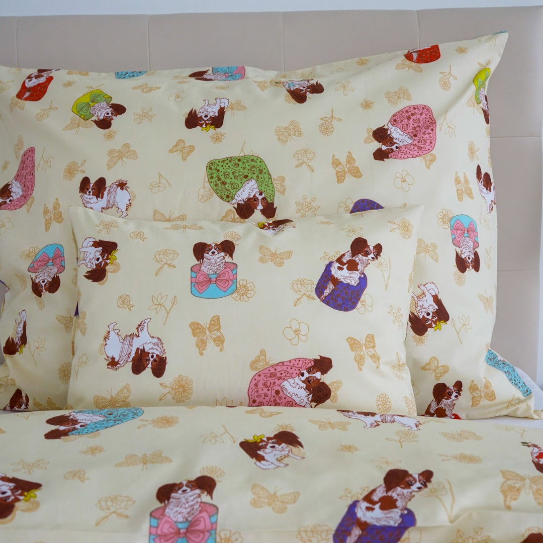 Cotton bedding set - Beige with dog pattern