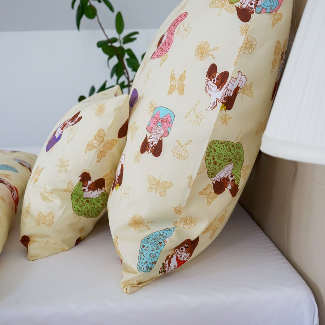 Cotton bedding set - Beige with dog pattern