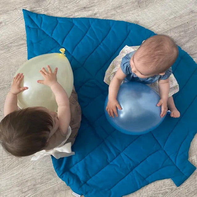 Leaf children's play mat and blanket - blue