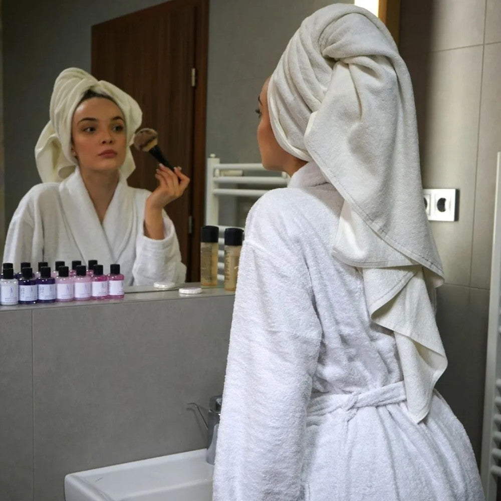 Hotel white terry robe with shawl collar - 400 gr/m2